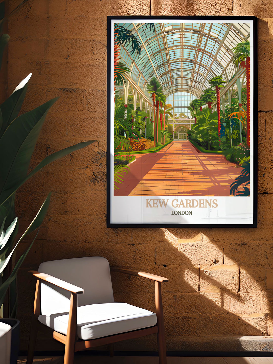 Highlighting the serene beauty of Kew Gardens Temperate House, this travel poster captures its lush greenery and architectural elegance. Perfect for those who appreciate unique horticultural displays, this artwork brings the essence of England into your home.