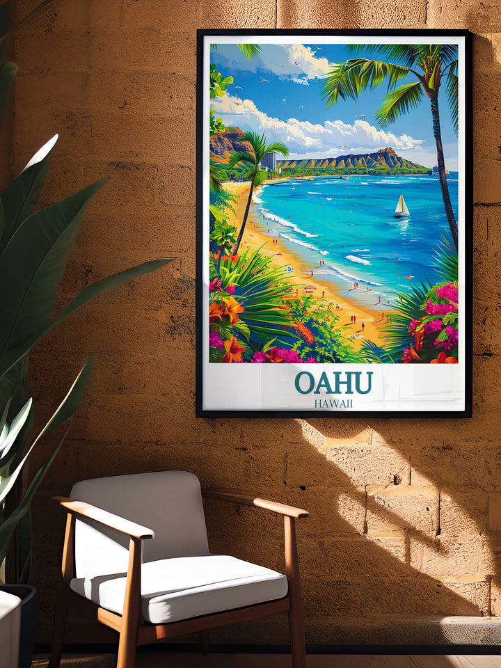 Hawaii photography print of Waikiki Beach and Diamond Head Crater brings the island vibes into your home adding a touch of tropical elegance to any room.