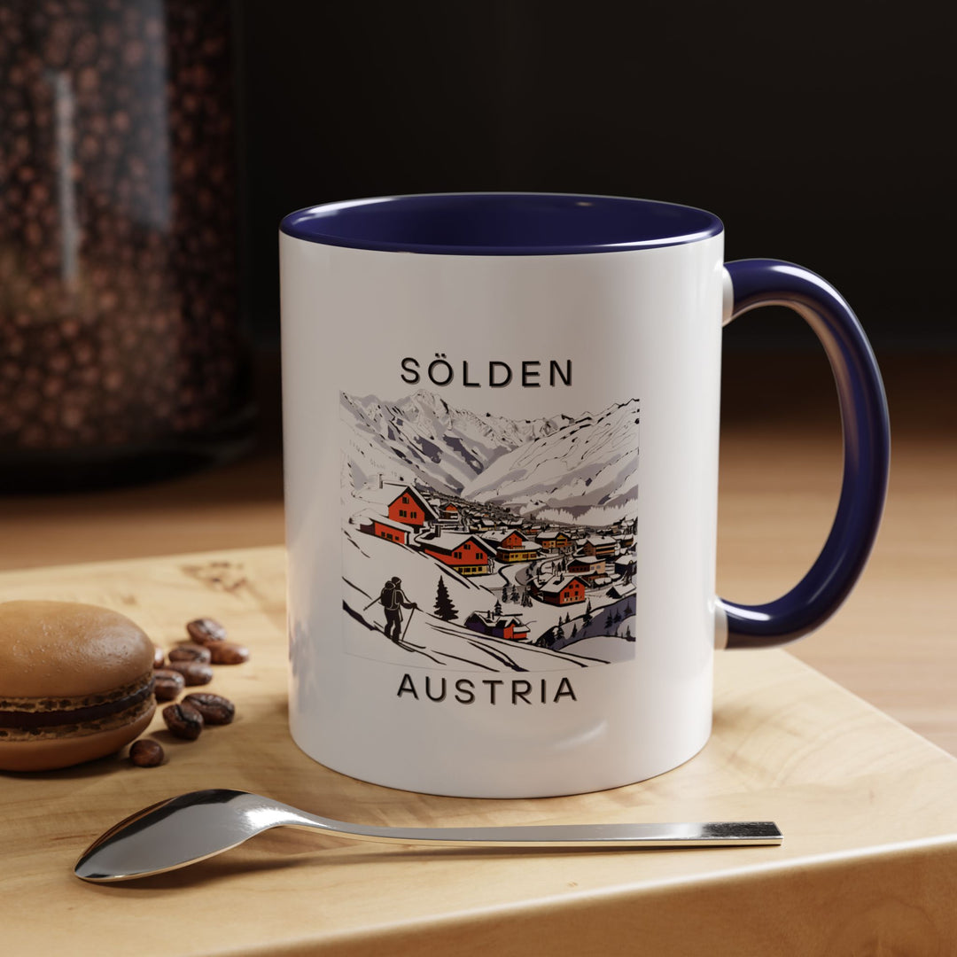 The Sölden Austria mug captures the beauty of Austria’s famous ski resort town. Featuring vibrant artwork of the alpine scenery, it is perfect for coffee or tea lovers. This durable ceramic mug is dishwasher and microwave safe, making it an ideal gift for travelers.