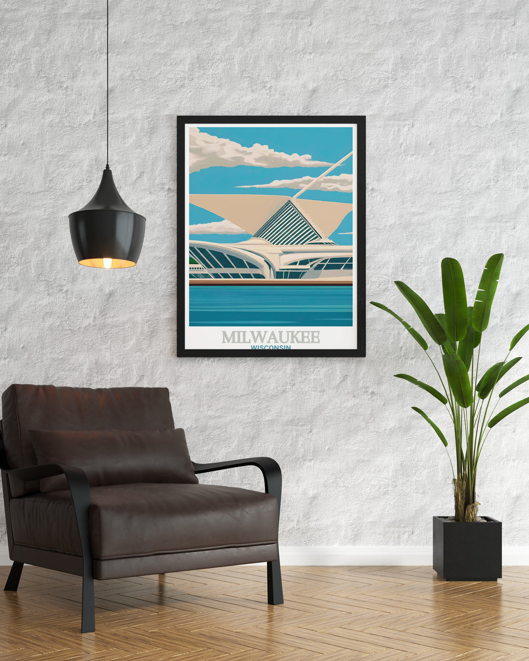 This Milwaukee travel poster beautifully combines the iconic city skyline with the sleek, modern design of the Milwaukee Art Museum. Ideal for those who love architecture and urban art, this print offers a unique view of the citys landmarks.