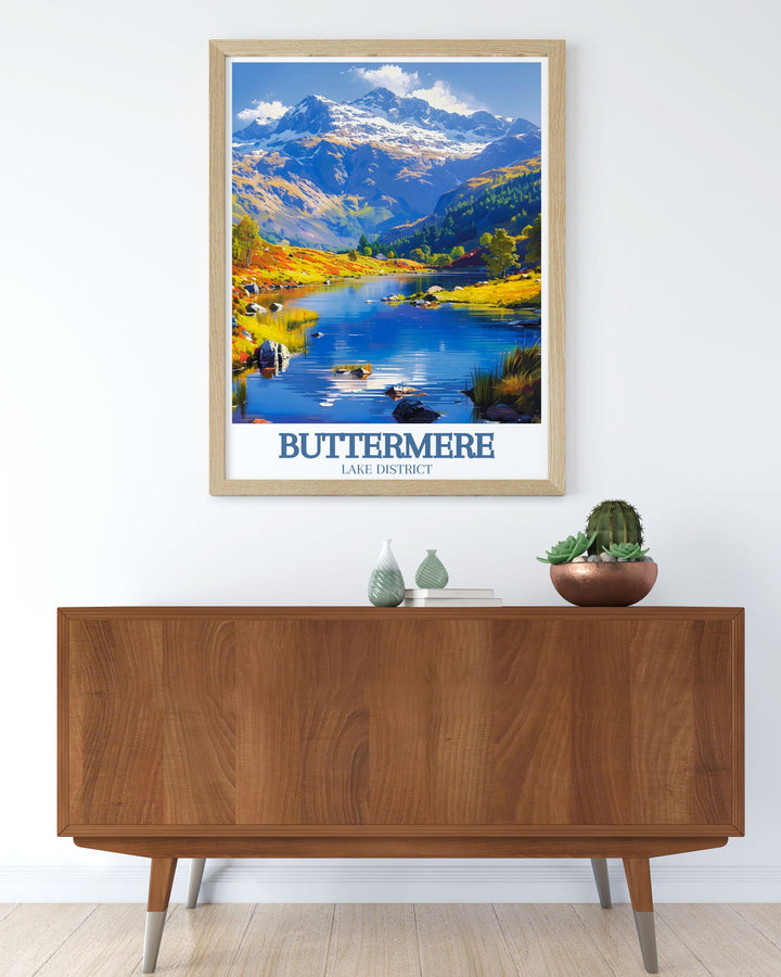 Highlighting the rugged beauty of Haystacks, this travel poster showcases the panoramic views and scenic trails of the Lake District, ideal for nature enthusiasts and home decor lovers.