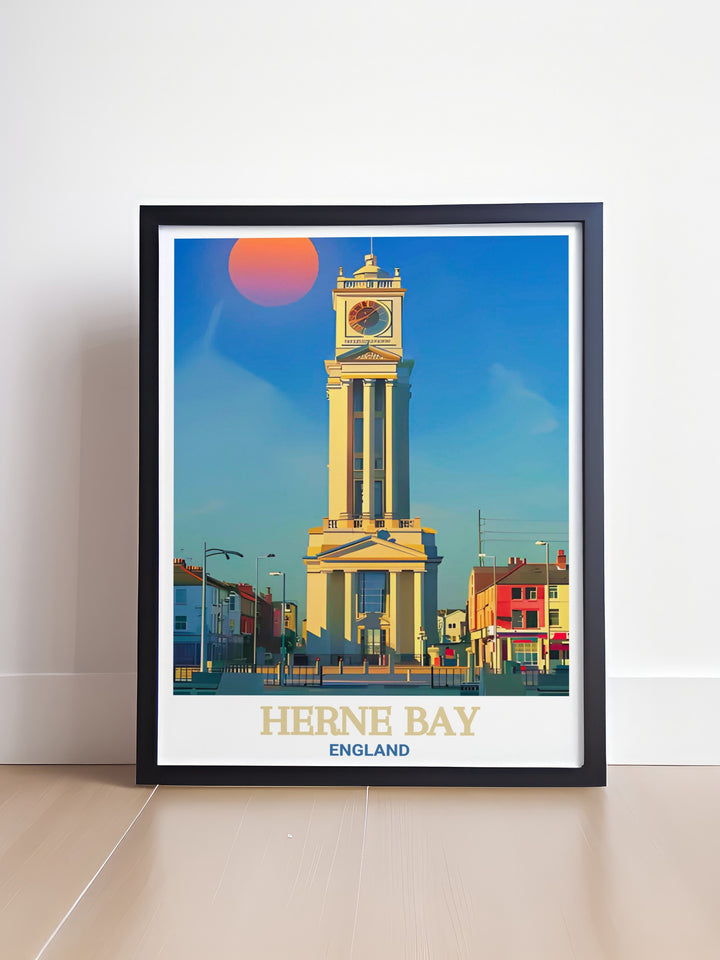 Our Herne Bay travel print showcases the iconic Clock Tower, a beloved symbol of this coastal town. Bring the beauty of Herne Bay and Kents coastline into your home with this vibrant and detailed artwork.