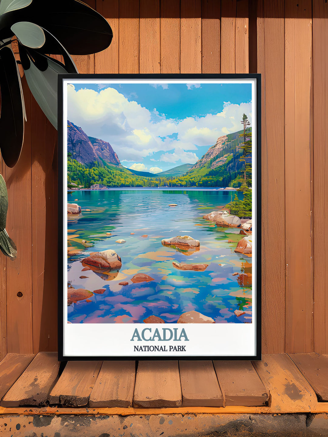 Jordan Pond poster from Acadia National Park ideal for nature enthusiasts and art collectors who love vintage prints and classic travel posters a perfect piece of art for enhancing home decor and celebrating the great outdoors.