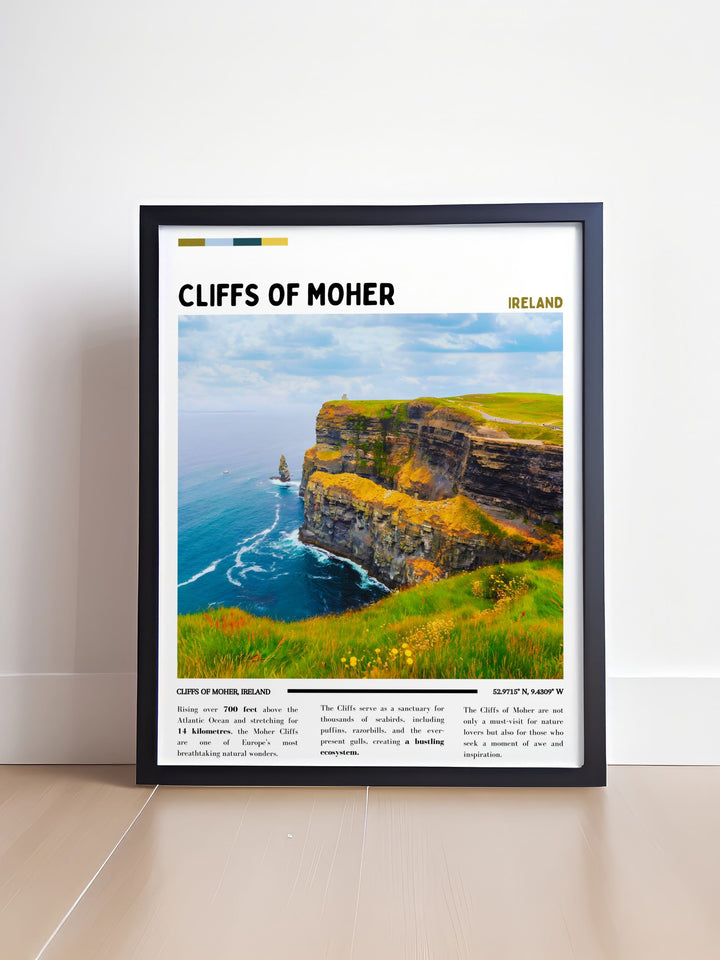 Moher Cliffs Decor art print featuring the iconic Cliffs of Moher vibrant colors and intricate details make it a standout piece for living rooms bedrooms or offices perfect for travel enthusiasts