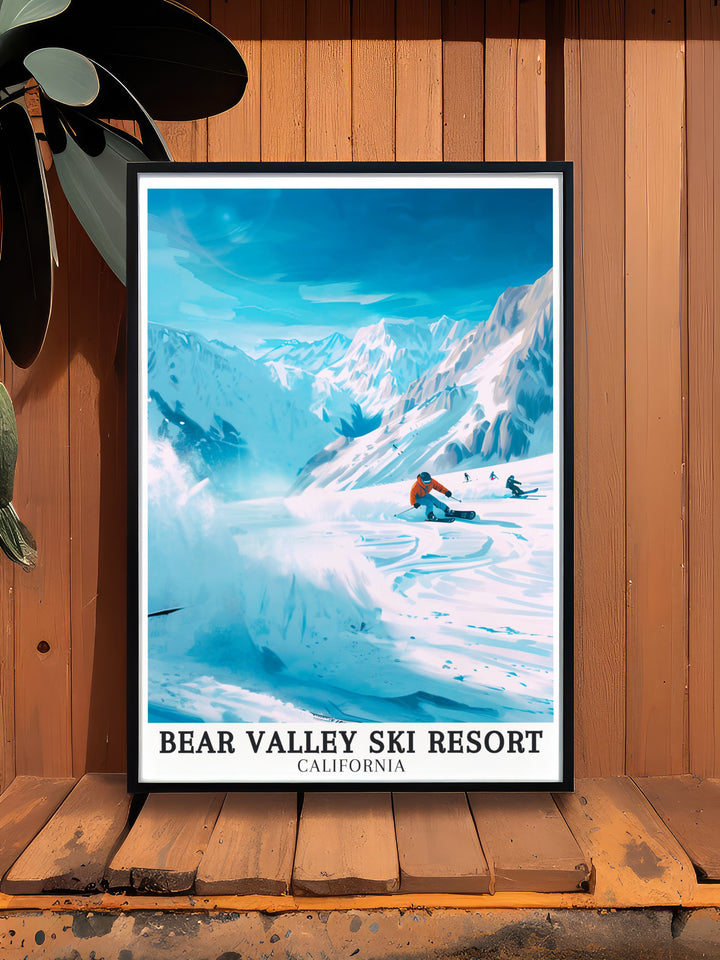 This Bear Valley, Sierra Nevada poster offers a glimpse into the serene landscapes of Californias Sierra Nevada region making it a perfect addition to any home or office. The vibrant colors and detailed design make it a standout piece for any art collection.