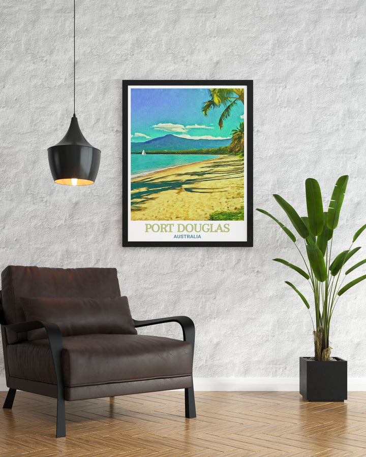 Enjoy the beauty of Port Douglas with this stunning poster print, featuring the tranquil Four Mile Beach in Australia. Perfect for bringing a touch of tropical paradise into your home decor, this artwork captures the peaceful charm of this iconic destination.