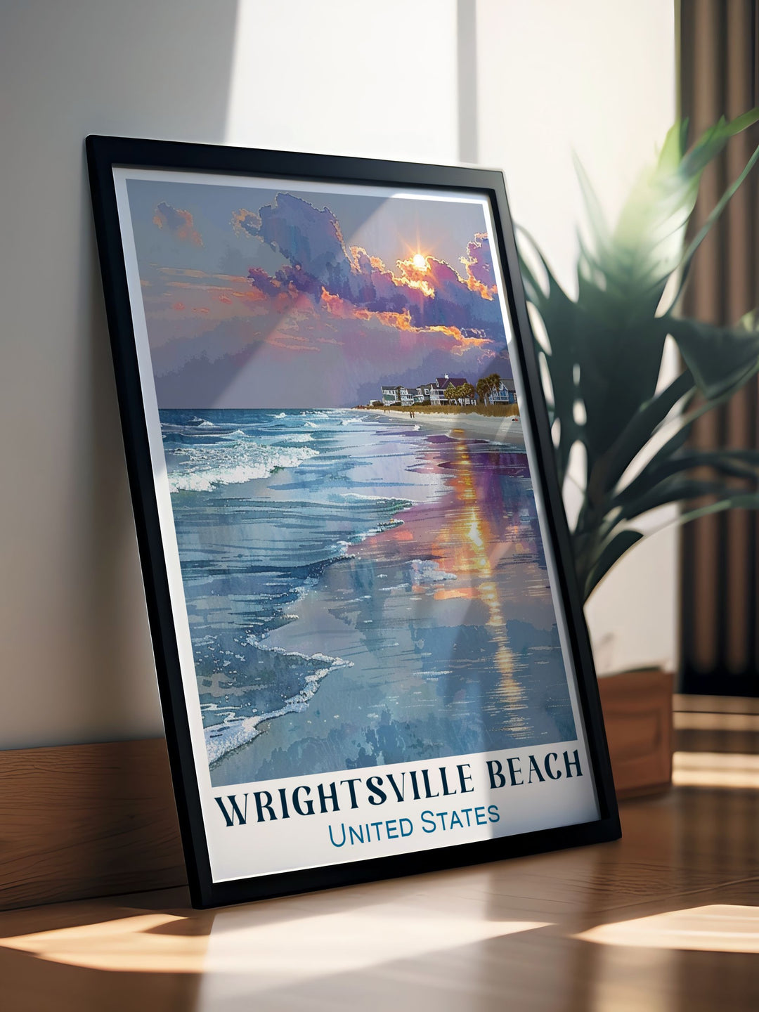 Fine art print of Wrightsville Beach, North Carolina, showcasing the beachs pristine shores and vibrant community. A beautiful piece that brings the essence of Carolinas coastal beauty into your home decor, ideal for beach lovers and art enthusiasts.