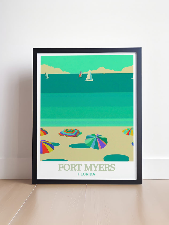 Fort Myers Beach fine art poster highlighting the serene beaches and vibrant skies. This elegant Florida print captures the beauty of the coast, making it a perfect piece to enhance your home decor with a touch of beachy charm.