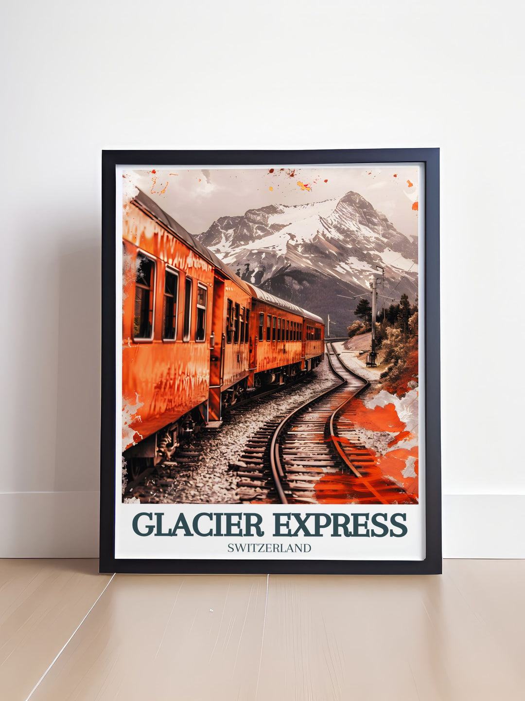 Our framed prints of the Glacier Express train Matterhorn offer a sophisticated way to enjoy the breathtaking beauty of the Swiss Alps making them ideal for modern decor enthusiasts