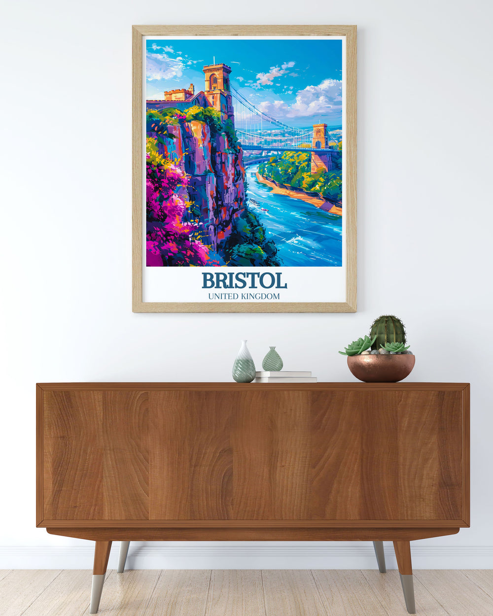 Beautiful Ashton Court Print showcasing the excitement of mountain biking on the Nova Trail MTB. Includes the Clifton suspension bridge River Avon, making it a great addition to cycling wall art collections and a striking piece of Bristol home decor.