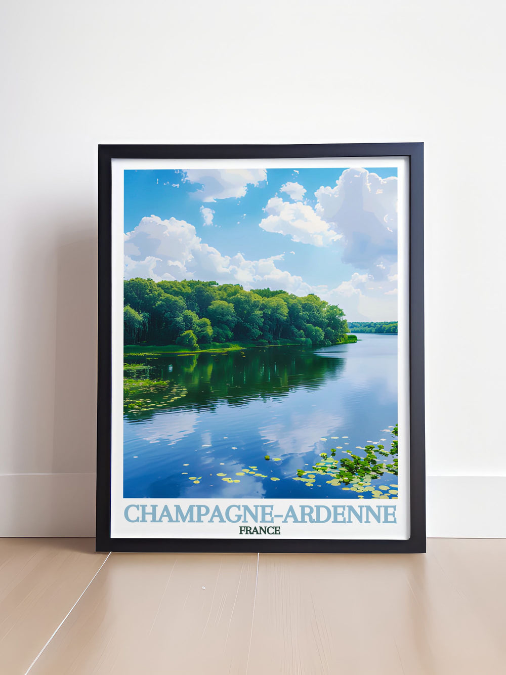 Beautiful Parc Naturel Regional de la Foret d Orient travel poster featuring the picturesque landscapes of Champagne Ardenne. This vintage print is perfect for home decor, bringing the timeless elegance of France into your living space with intricate details and rich colors.