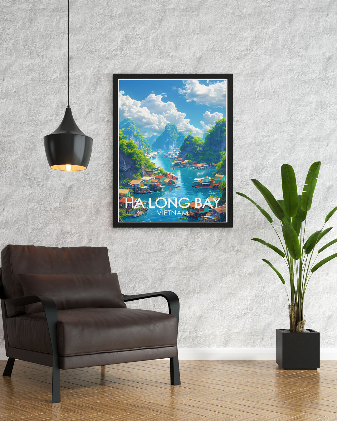 Capturing the rich cultural heritage and stunning scenery of Ha Long Bay, this travel poster showcases the beauty and tranquil spirit of Vietnam, making it a unique addition to your home decor.