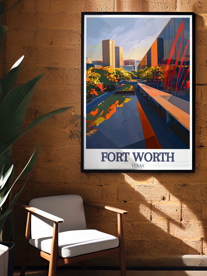 Fort Worths rich cultural heritage is showcased in this beautiful art print, with the Fort Worth Cultural District and Tarrant County landmarks taking center stage. Perfect for anyone looking to add a touch of Texas to their wall decor.