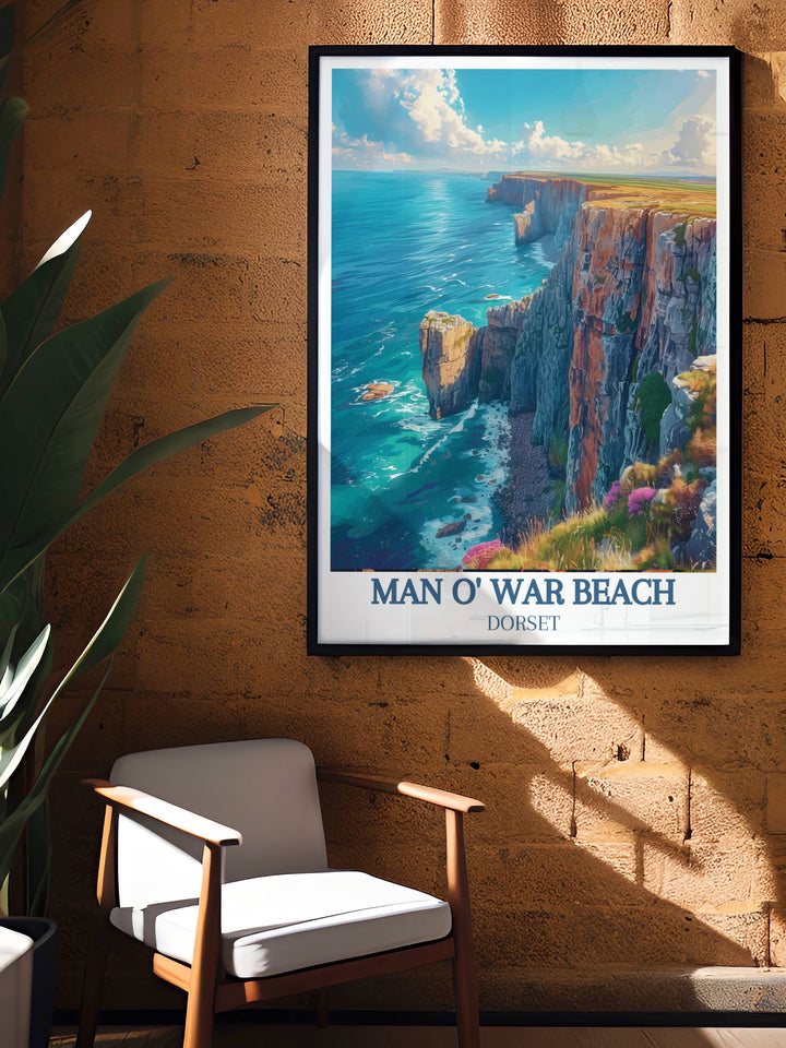 Durdle Door Arch and Jurassic Park Cliffs Dorset artwork capturing the majestic beauty of the Jurassic Coast perfect for posters prints and home decor adding a touch of natural elegance to any room ideal for travel lovers and those seeking unique and meaningful gifts.