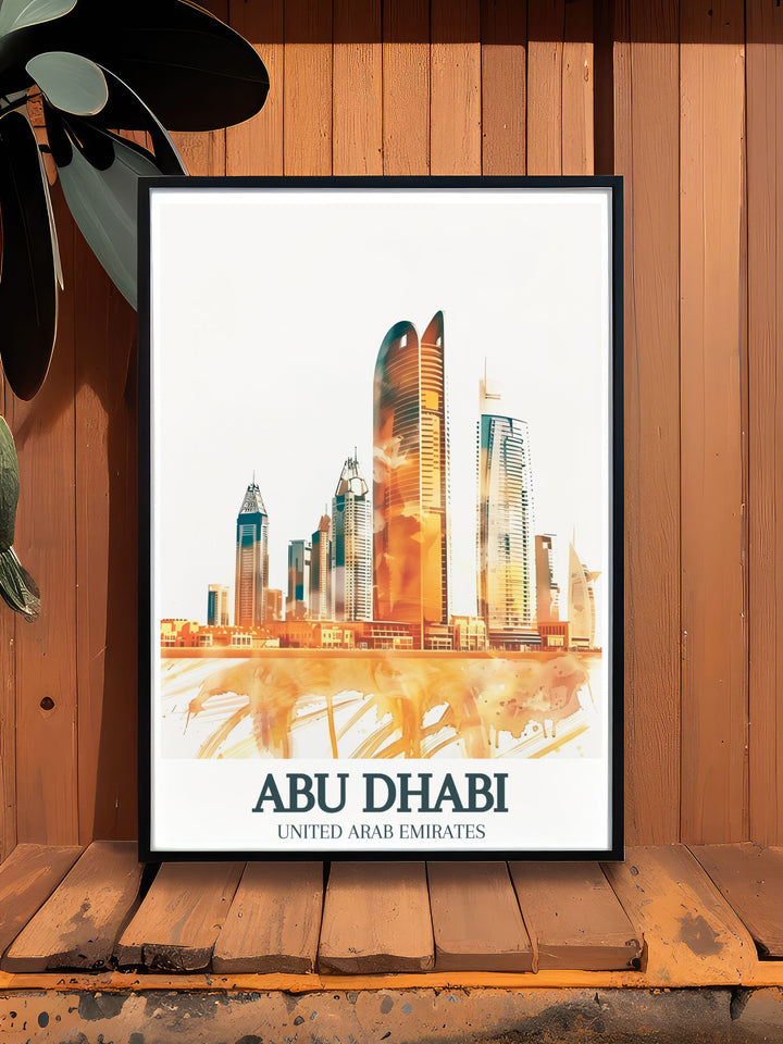 Detailed art print of the Burj Mohammed Bin Rashid in Abu Dhabi. This poster captures the towers architectural elegance and is perfect for adding a sophisticated touch to your home decor. A must have for fans of Emirates landmarks.