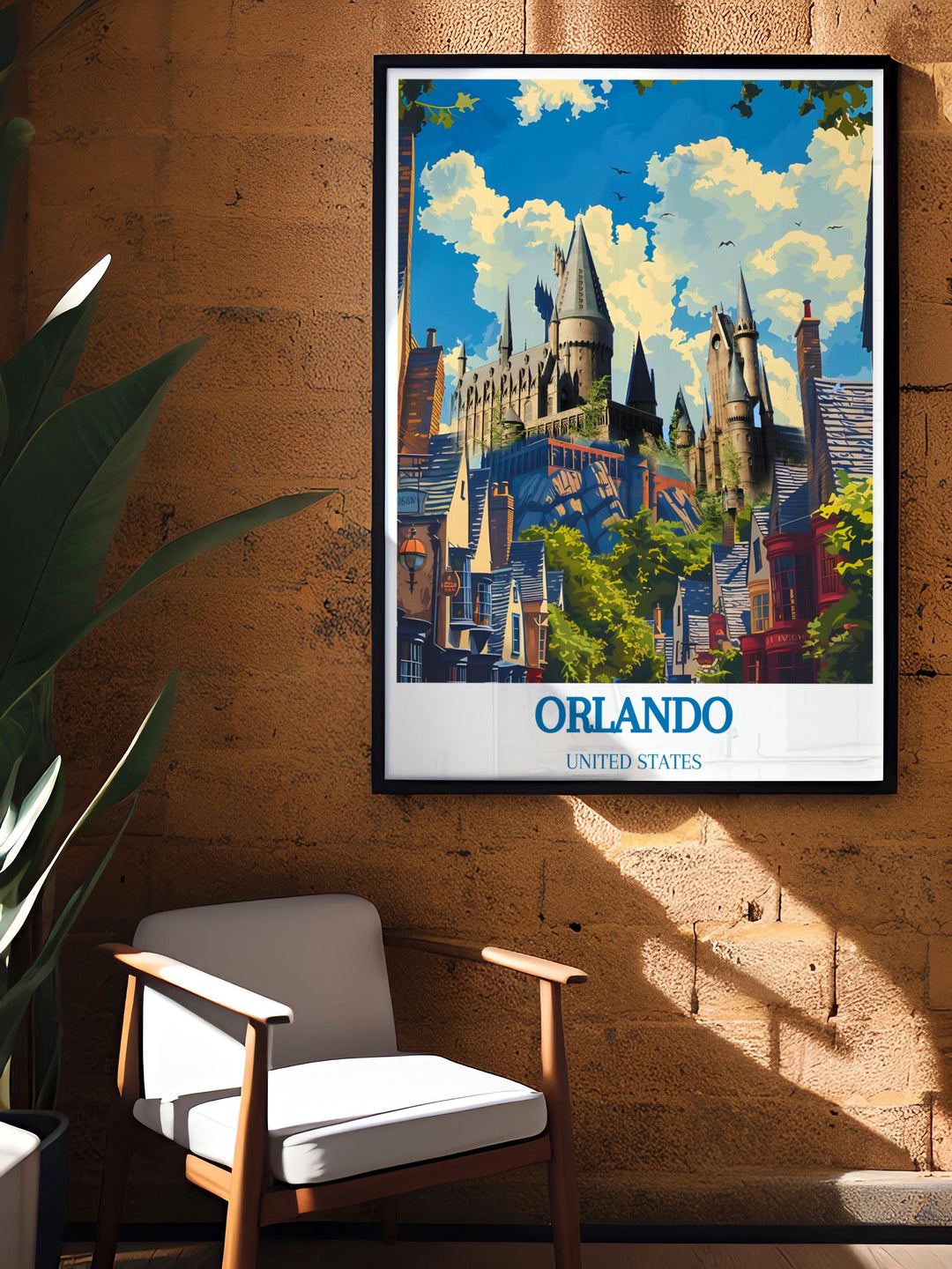 Vibrant San Diego print showcasing the lively spirit of the city along with Wizarding World of Harry Potter Castle perfect wall decor that adds an enchanting touch to your living space ideal for fans of both California travel and magical castles