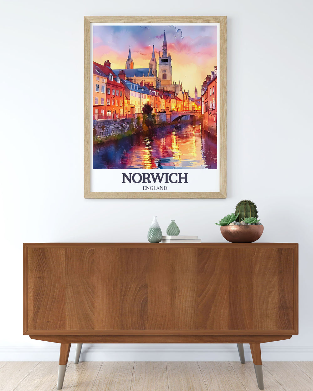 Vintage travel print of Blakeney Norfolk featuring the serene Blakeney Harbour and the Norfolk Coast AONB framed print for living room decor also highlighting the River Wensum Tudor buildings and The Norwich Cathedral.