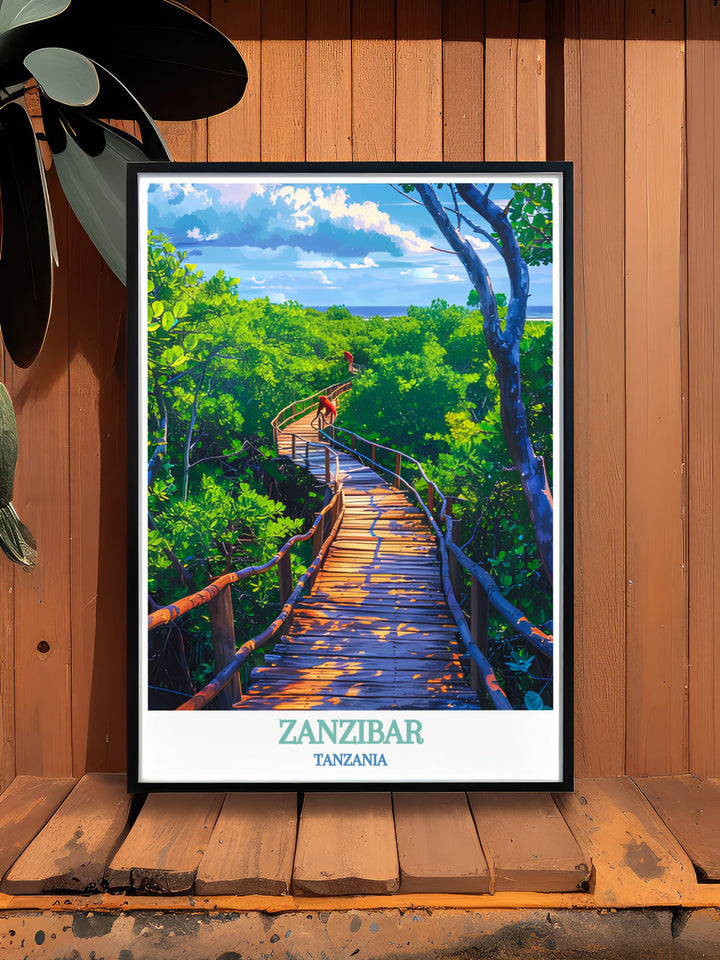 Captivating Jozani Forest decor highlighting the serene and picturesque views of Zanzibars forest an excellent choice for creating a tranquil and inviting atmosphere in your home with beautiful prints that everyone will admire.