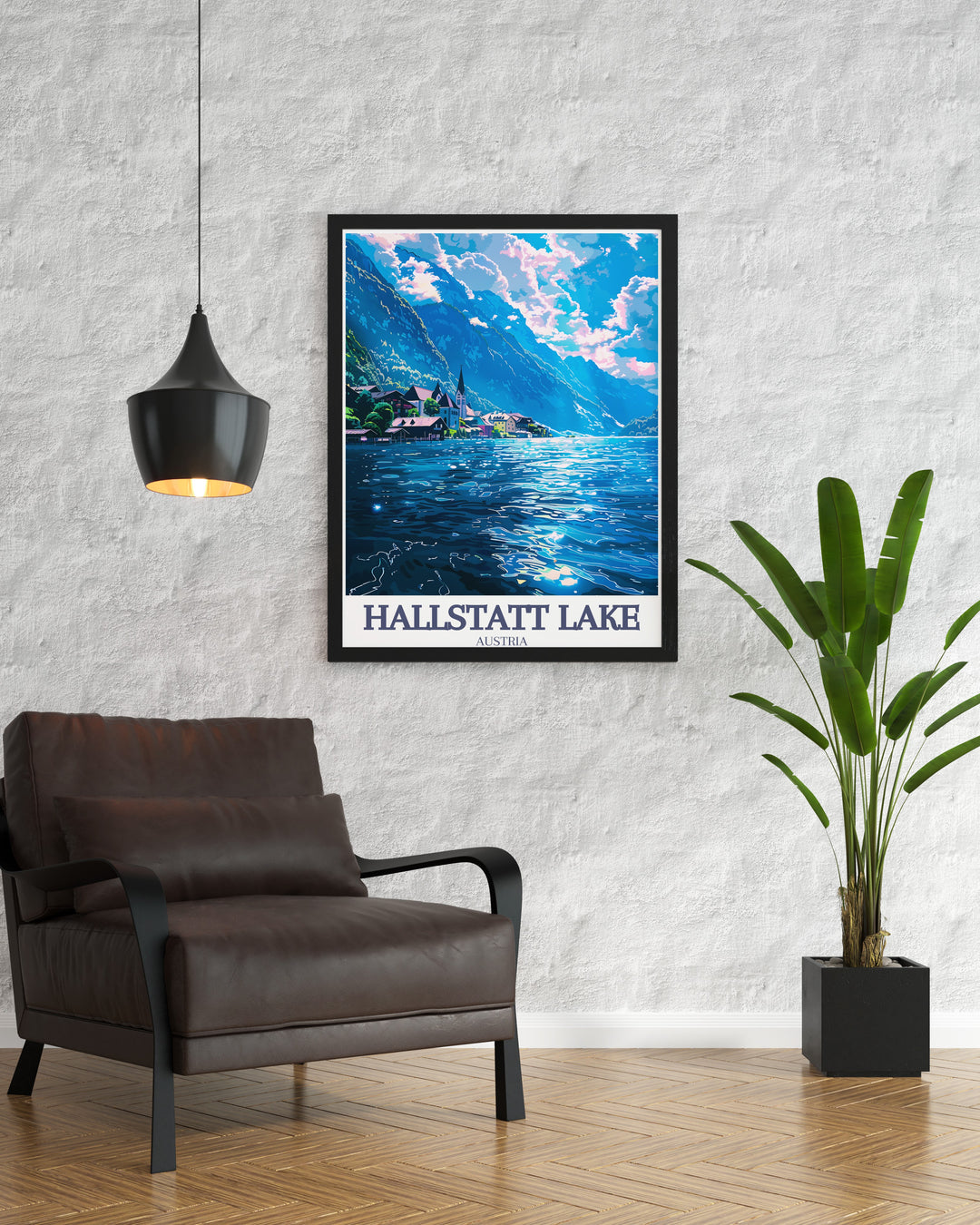 Celebrate the beauty of the Austrian Alps with this Hallstatt decor, featuring the stunning Hallstatt Lake, the towering Dachstein Mountains, and the quaint Hallstatt Lutheran Church. A perfect addition to your travel art collection.