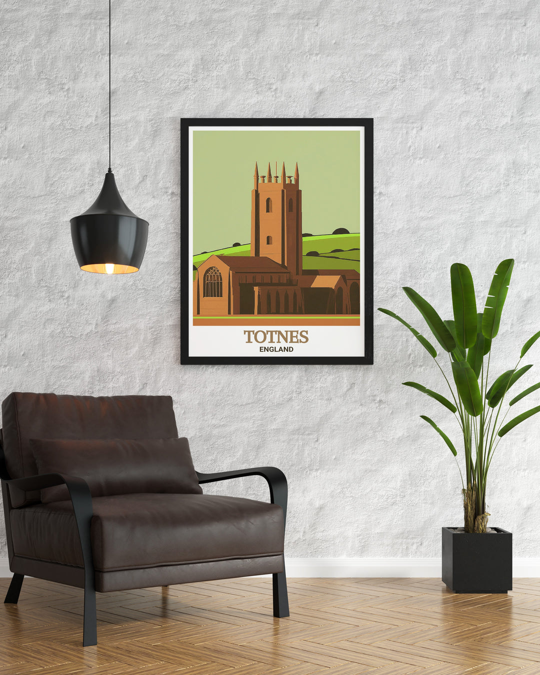 Scenic art print of St. Marys Church in Totnes, England, bringing the serene and majestic landscape into your home. This poster is perfect for creating a focal point in your decor, ideal for history lovers and art collectors.