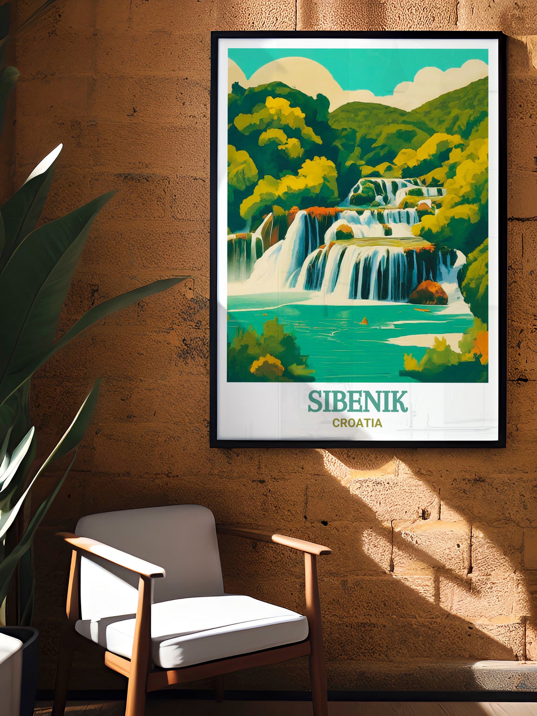 Wall poster of Sibenik and Krka National Park, Croatia, illustrating the vibrant and diverse scenery of this popular tourist destination. The print serves as a constant reminder of the breathtaking sights and cultural richness that Croatia has to offer.