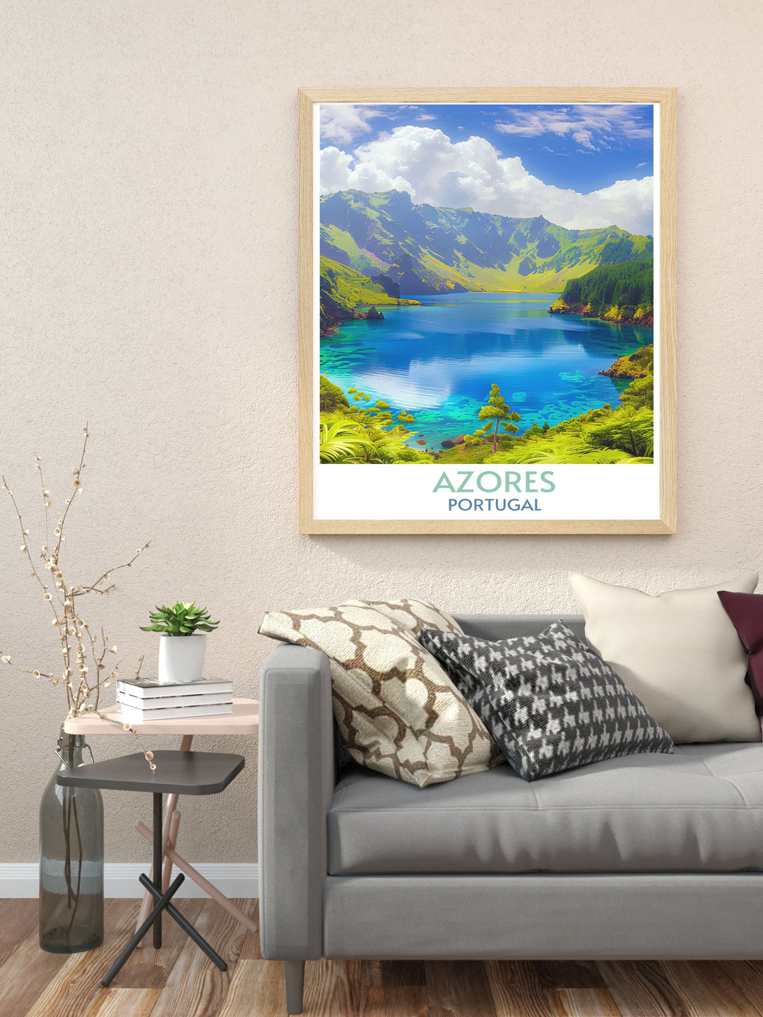 Azores poster featuring Lagoa do Fogo, combining natural beauty with artistic flair, great for collectors and enthusiasts.
