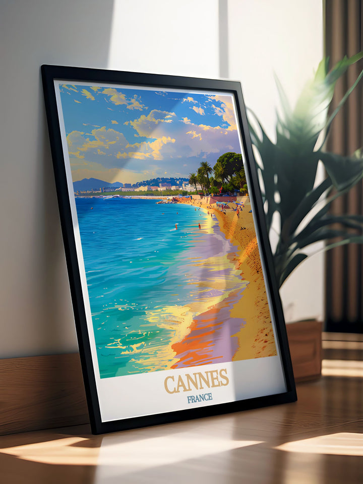 Captivating Plage de la Croisette vintage print depicting the tranquil ambiance of Cannes perfect for France art decor enthusiasts this France travel print adds a unique and stylish element to your home a great addition to any room that needs a touch of glamour