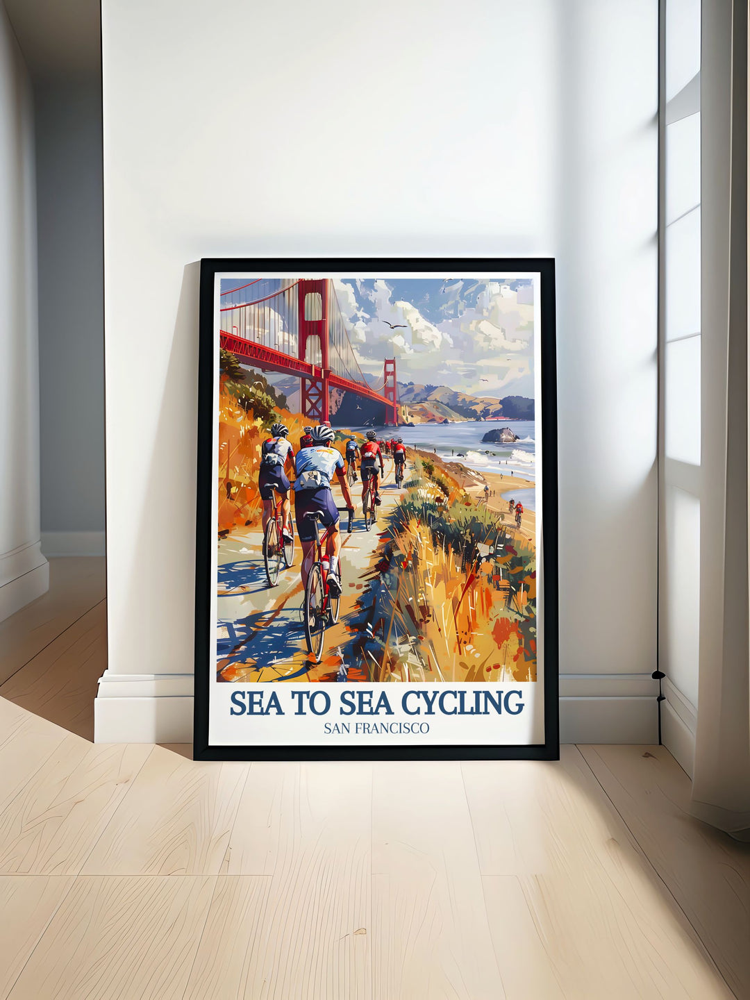 This vintage inspired poster of the Sea to Sea Cycling Route captures the breathtaking landscapes of England, from the Cliffs of Dover to the serene Lake District, perfect for your home decor and cycling art collection.