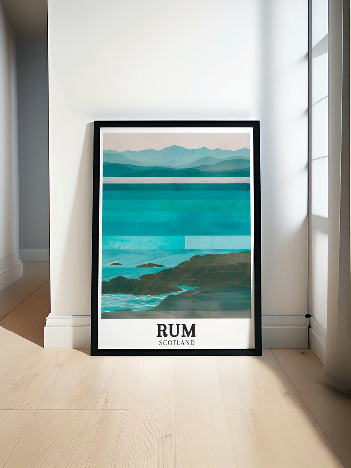 This wall print captures the enchanting beauty of the Isle of Rum, from the historic Kinloch Castle to the dramatic landscapes of Askival. Add a touch of Scottish charm to your space with this exquisite artwork.