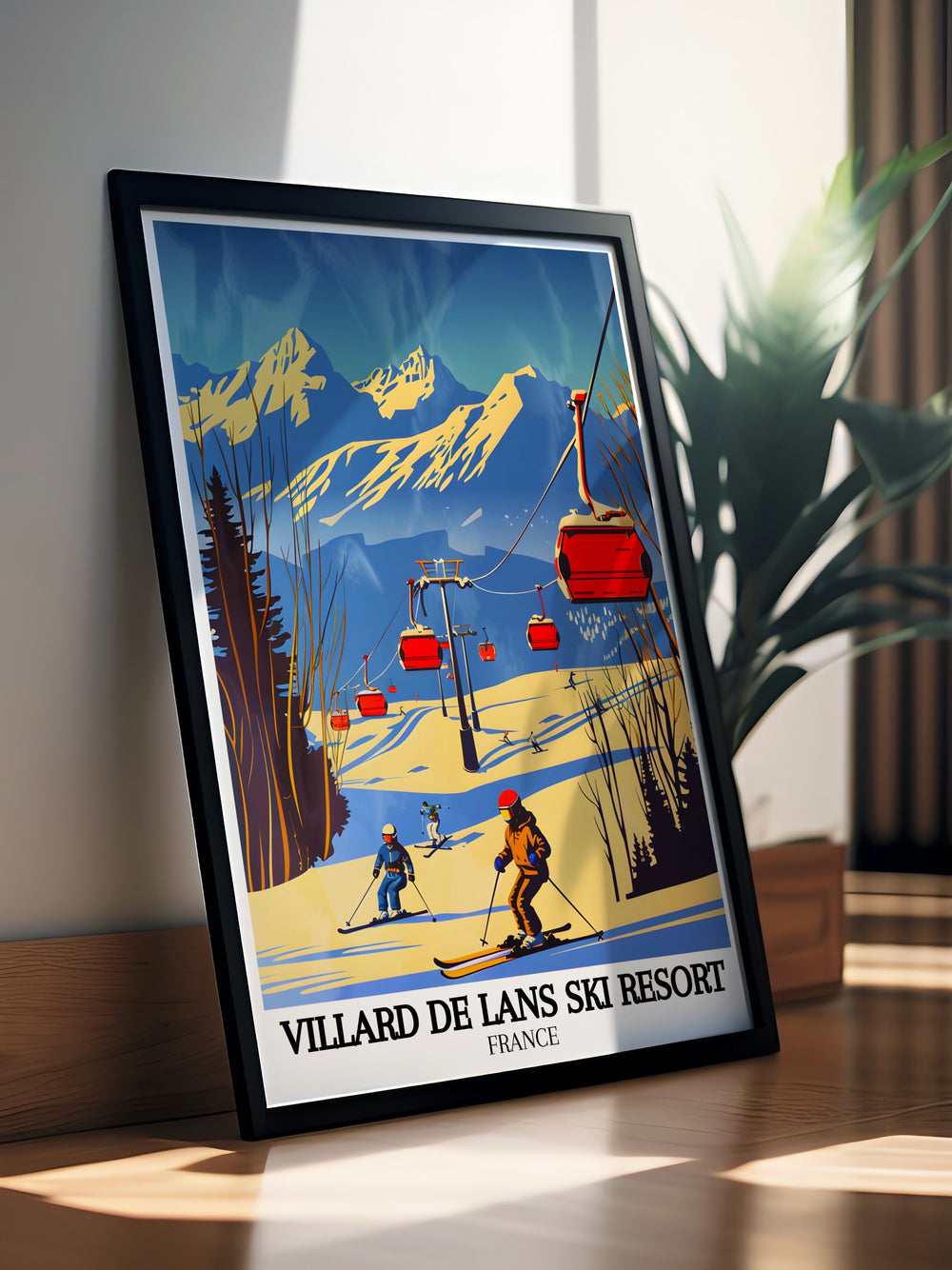 Vintage Travel Print of the Villard de Lans Ski Resort in the Vercors mountains is a beautiful art piece highlighting the Espace Villard de Lans Corrençon ski area and perfect for those who love skiing and French alpine scenery adding elegance to any wall.