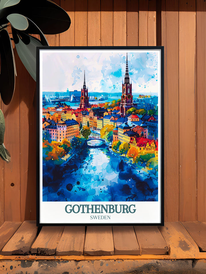 This vibrant travel poster captures the majestic Oscar Frederik Church in Gothenburg, showcasing its Gothic Revival architecture and intricate details. Perfect for lovers of history and architecture, this artwork brings the elegance of one of Gothenburgs most iconic landmarks into your home.