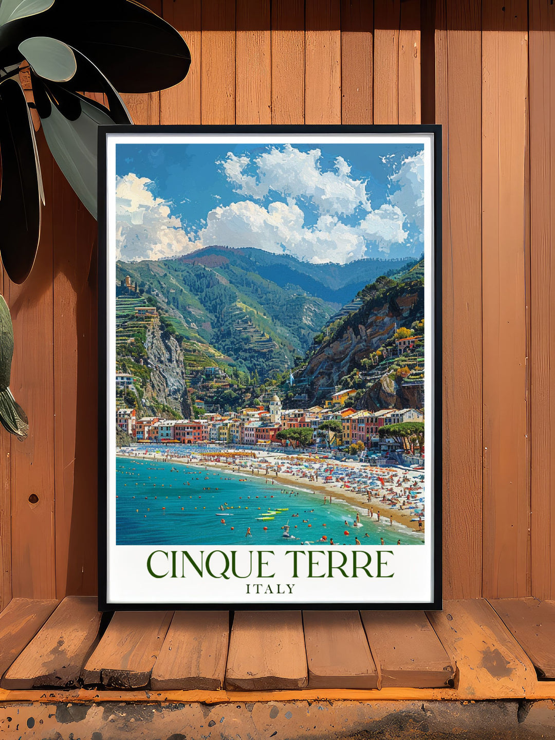 Colorful Monterosso al Mares beach artwork from Cinque Terre designed to brighten your home and bring a sense of adventure into your everyday life a perfect choice for those who love lively and vibrant decor.