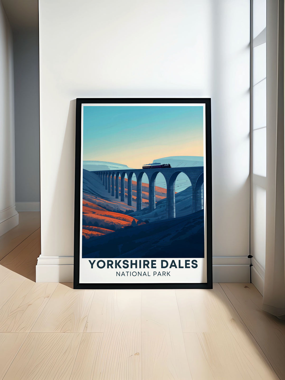 Greece Island Print showcasing the serene beauty of Zakynthos with its charming towns and stunning landscapes complemented by the majestic Ribblehead Viaduct, perfect for home decor inspired by Greece.