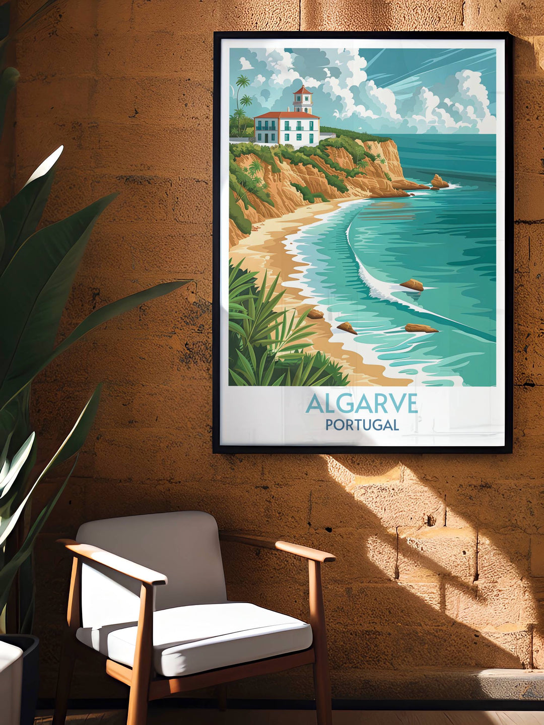 Algarve Beaches matted art print highlighting the picturesque scenery of Portugals stunning coastline. Ideal for enhancing your home decor with a touch of coastal elegance or as a special anniversary gift.