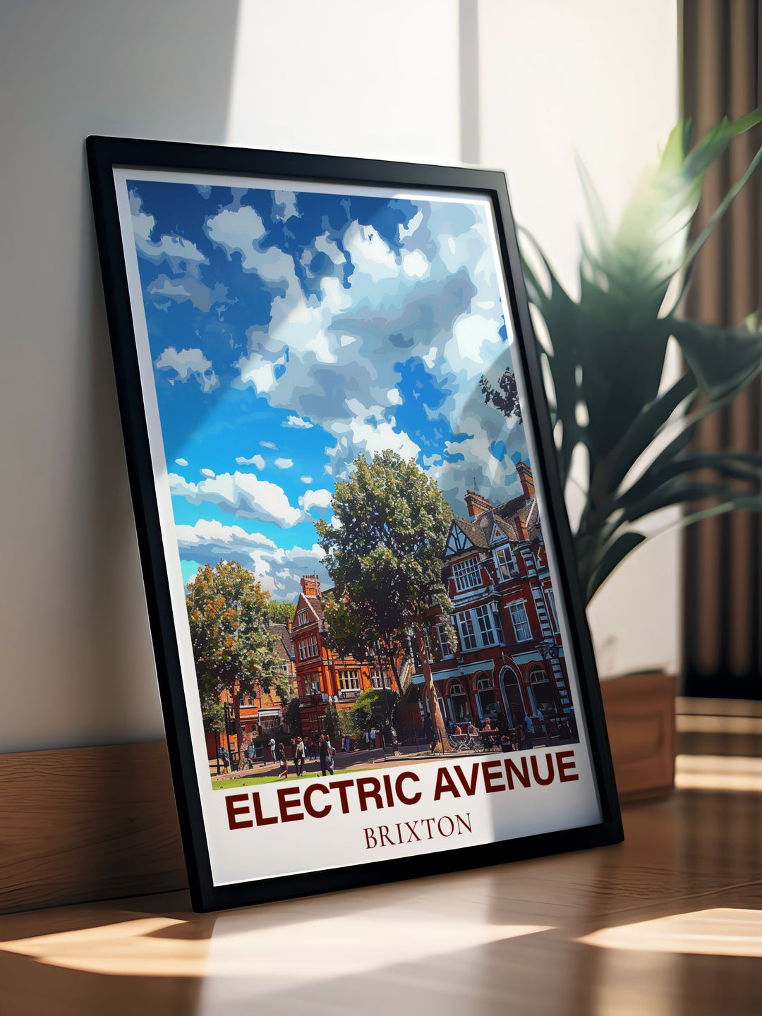 This travel poster of Electric Avenue and Windrush Square captures the lively energy and historical significance of two of Brixtons most beloved areas, offering a glimpse into the neighborhoods vibrant past and present.