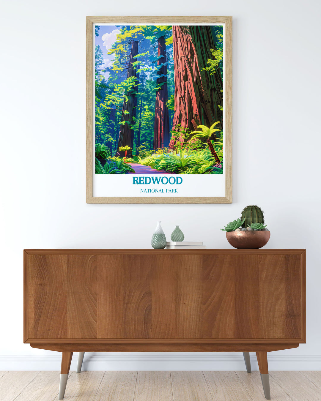 California travel art with Grove of the Titans print showcasing the grandeur of redwoods perfect for enhancing home decor and giving as thoughtful gifts