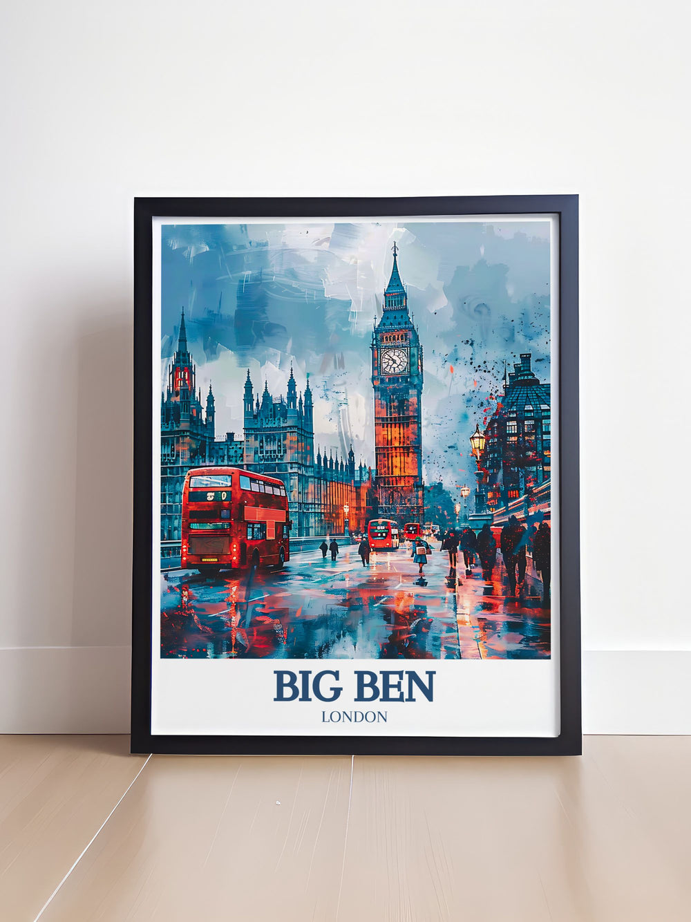 High quality print of Big Ben, Westminster Bridge, and the River Thames in London, capturing the stunning landmarks and serene river views of this historic city. Ideal for art lovers who appreciate both architecture and nature.