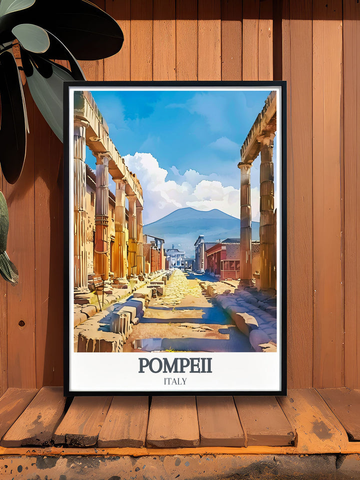 Enhance your living space with this Pompeii wall decor depicting the Forum of Pompeii and Mount Vesuvius an elegant addition to any home with its modern prints.