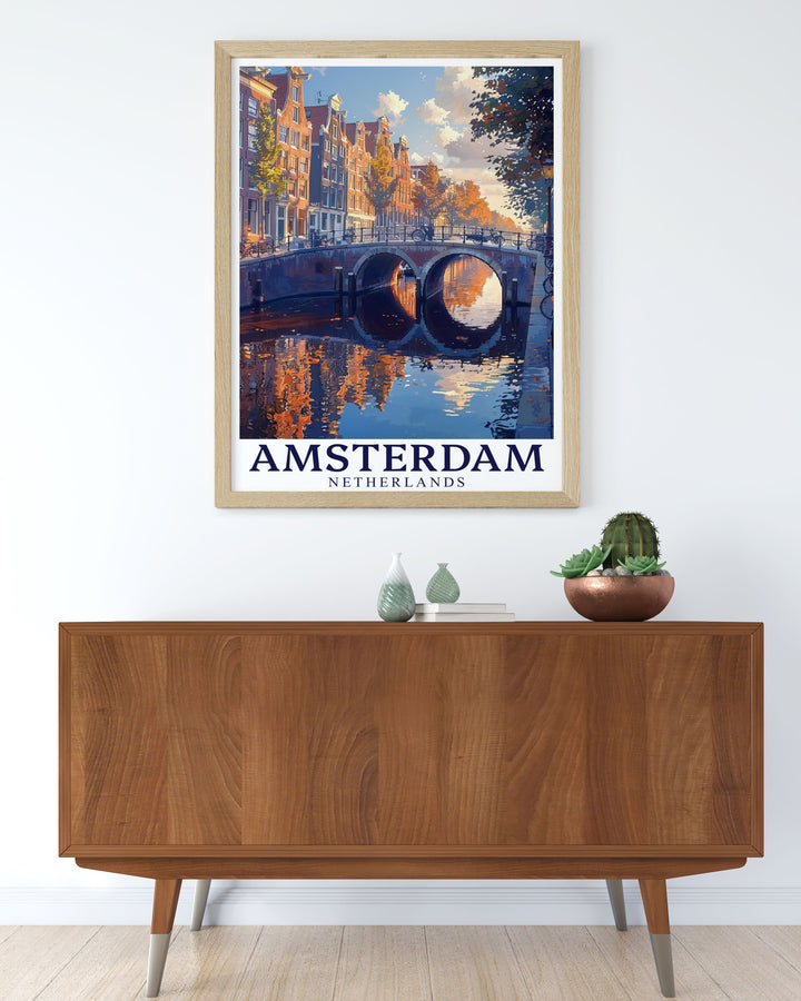 Captivating Amsterdam poster featuring the stunning Canal Arch Grachtengordel with fine line details. A must have Amsterdam photo for those who appreciate detailed city prints. This Amsterdam art print brings the beauty of the city into your living space.