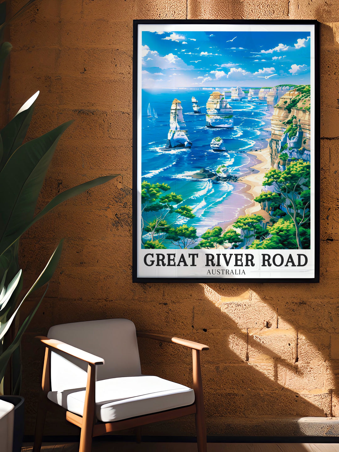 Twelve Apostles framed art showcasing the towering limestone formations and rugged coastal views of Australias famous landmark. This vintage inspired poster adds a touch of coastal elegance to your living space, making it a must have for anyone who appreciates the wonders of the ocean.