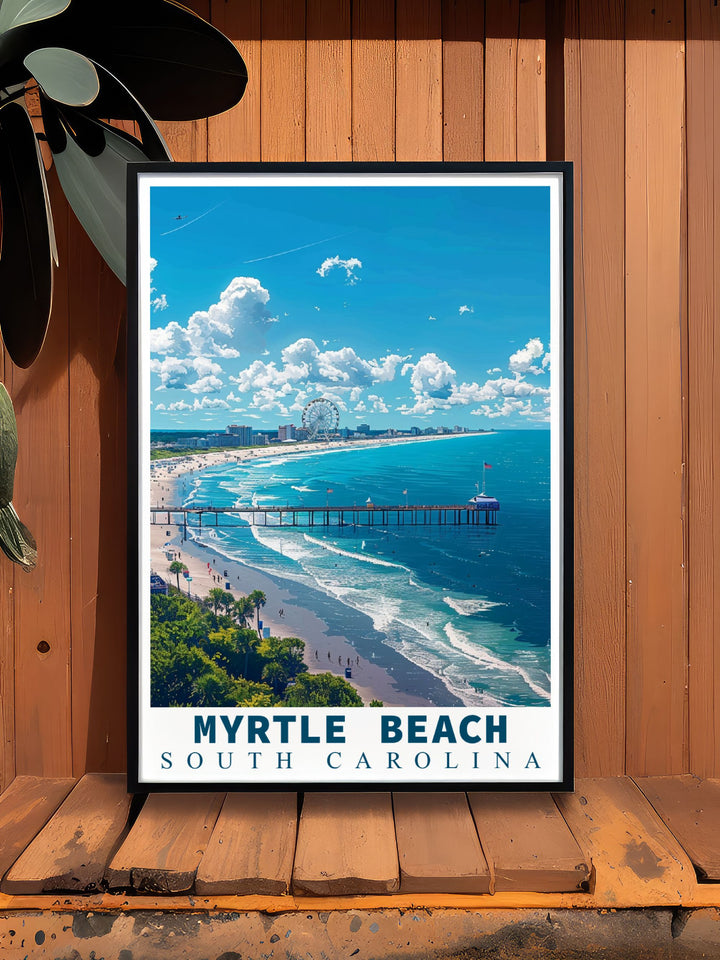 Fine line Myrtle Beach Print in black and white offering a unique perspective of the city and enhancing your homes aesthetic