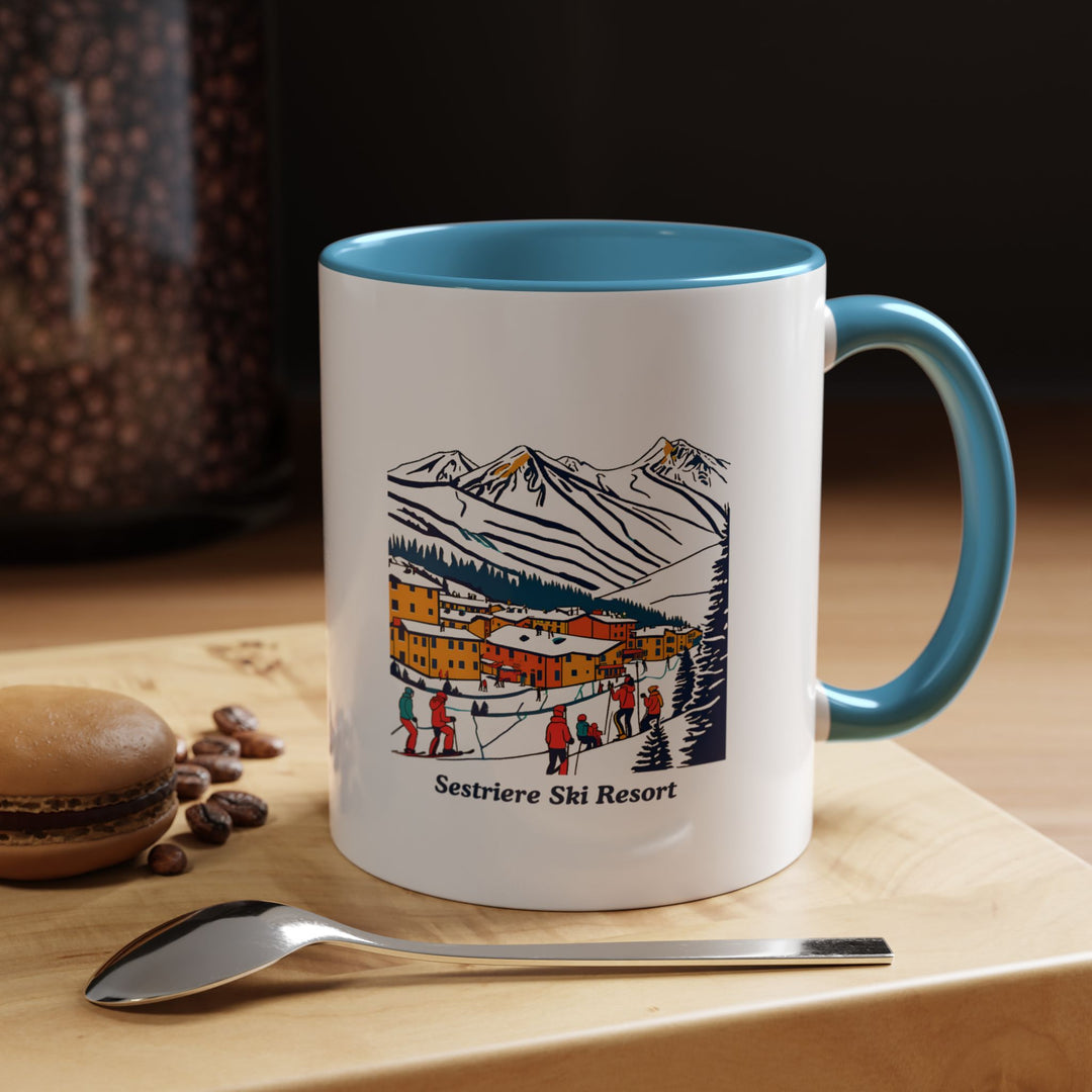 A vibrant Sestriere Ski Resort Mug with detailed designs celebrating the charm and alpine beauty of Sestriere. Dishwasher and microwave safe, this ceramic mug is ideal for daily use or as a keepsake.