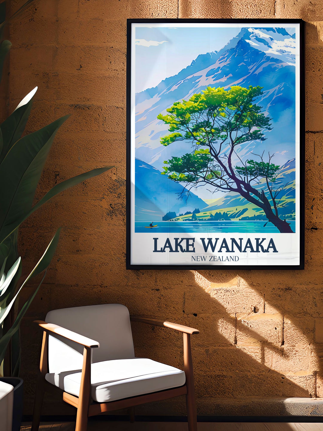 Modern Lake Wanaka wall art featuring the famous lake wanaka tree in Mount Aspiring National Park A beautiful addition to any home decor offering a serene and peaceful ambiance