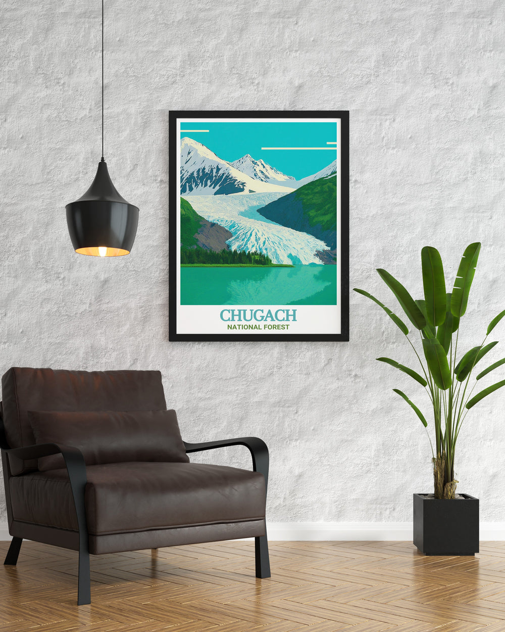 Modern Alaska wall art depicting the tranquil Portage Glacier perfect for enhancing any living space with elegant home decor and travel art inspired by Alaskas natural wonders