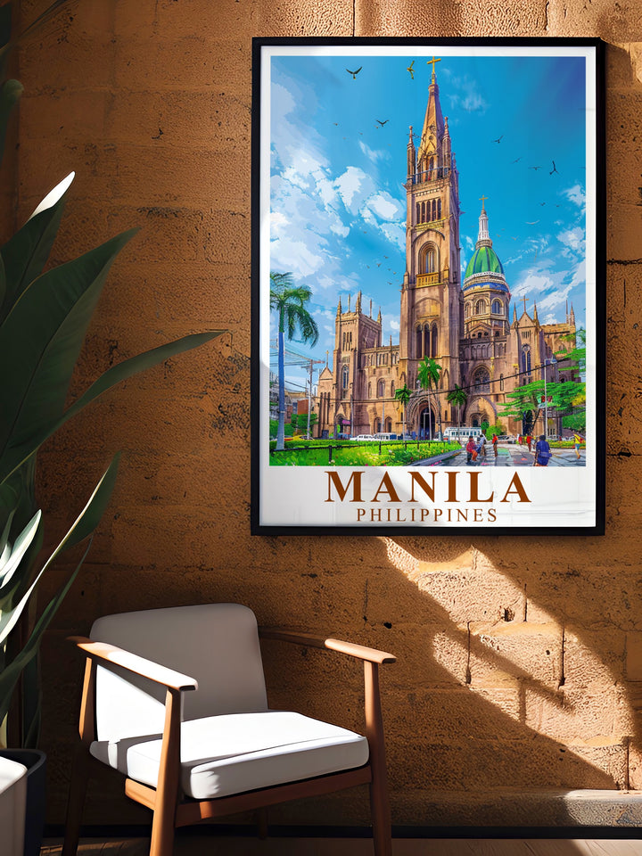 This Manila Poster highlights the historical charm of Manila Cathedral while also showcasing the citys dynamic landscape. A perfect choice for those who appreciate both tradition and modernity in their art collection.