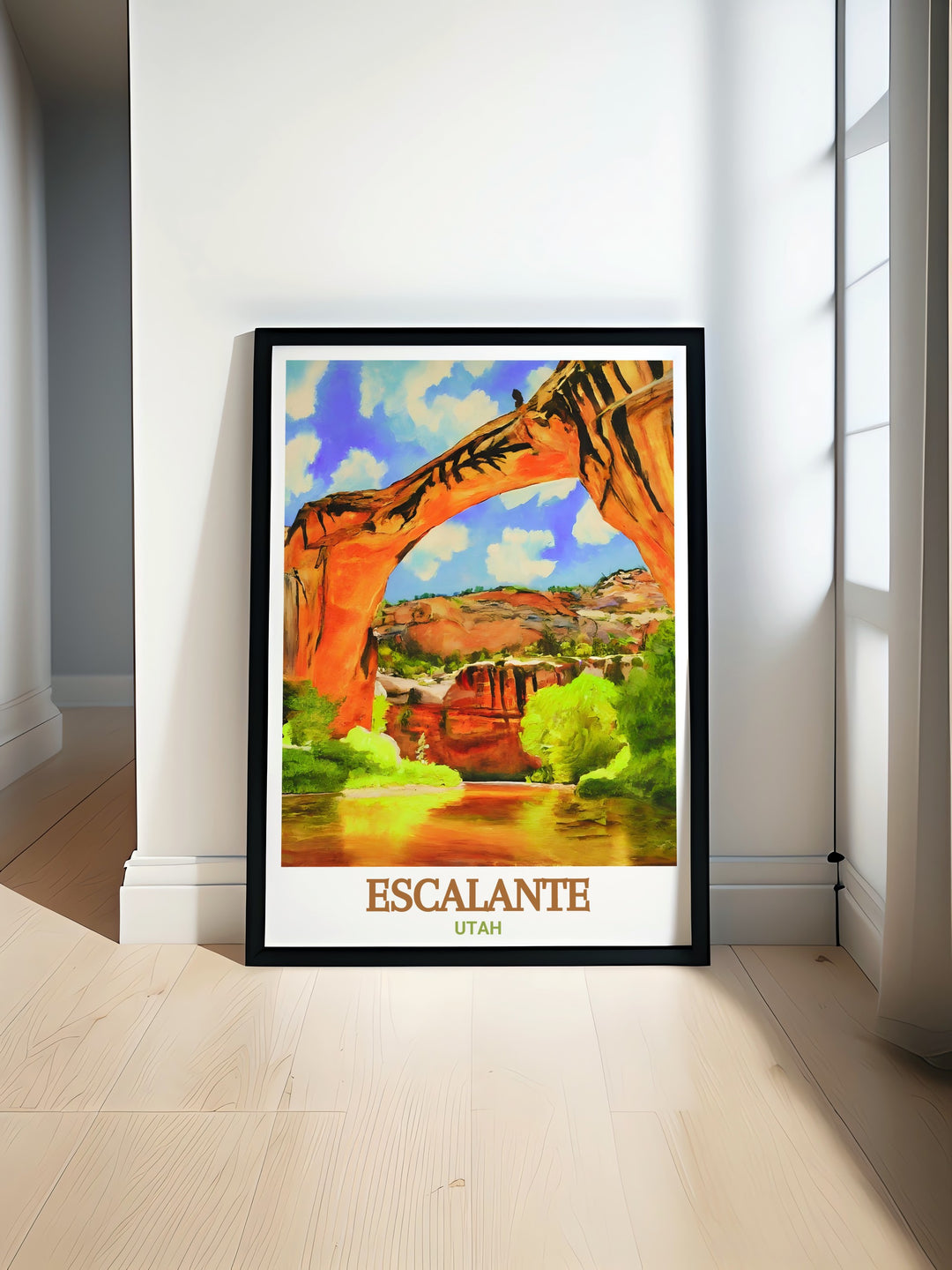 Stunning Escalante Natural Bridge artwork showcases the breathtaking landscapes of Utah vibrant colors and high quality prints perfect for adding a touch of nature to your home decor