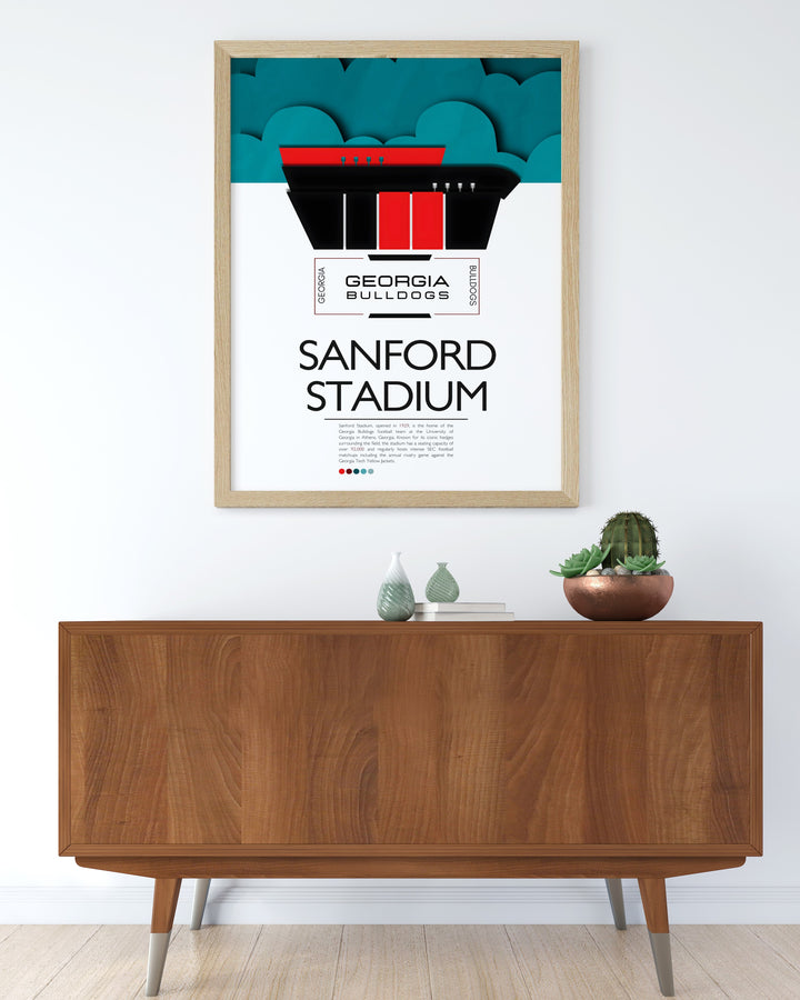 Show your Bulldog pride with this Georgia Bulldogs print featuring Touchdown Jesus at Sanford Stadium an ideal piece of art for any college dorm or home