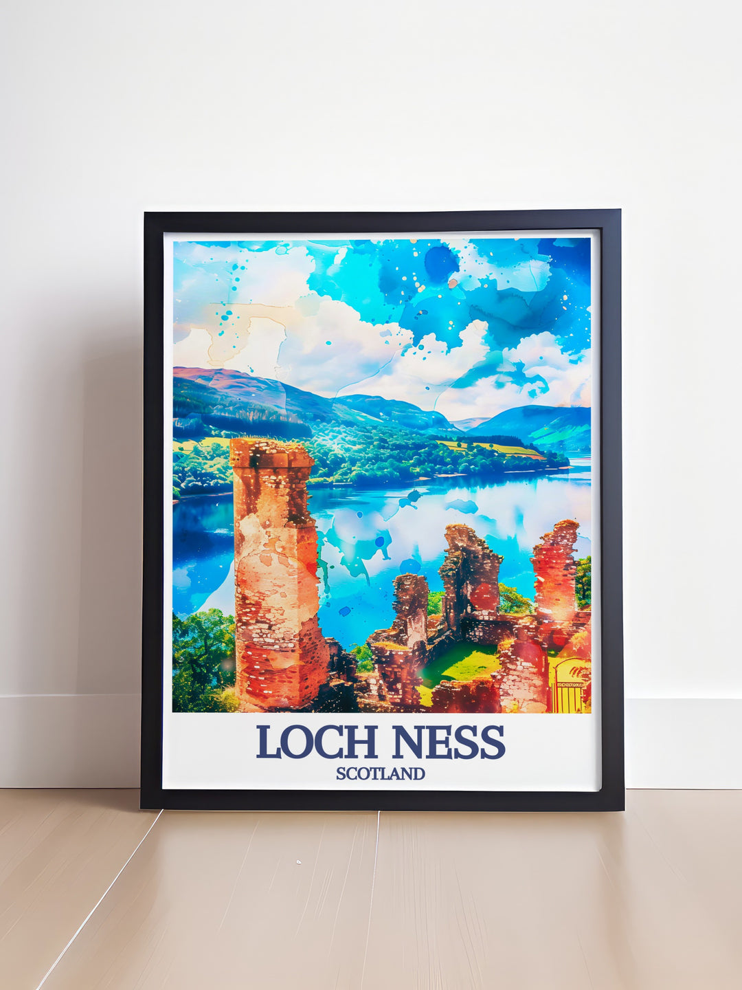 Add the charm of Loch Ness Urquhart Castle to your home with this beautiful wall print. Featuring the serene waters of Loch Ness and the ancient ruins of Urquhart Castle, this artwork brings a touch of Scottish history and nature into your living space.