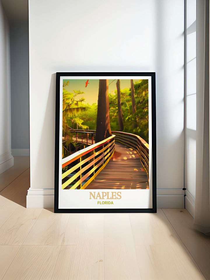 Corkscrew Swamp Sanctuary Wall Art features the tranquil landscapes of one of Floridas most cherished natural sanctuaries, offering a glimpse into the peaceful beauty of its ancient cypress forests. This print is perfect for nature enthusiasts and conservationists alike.