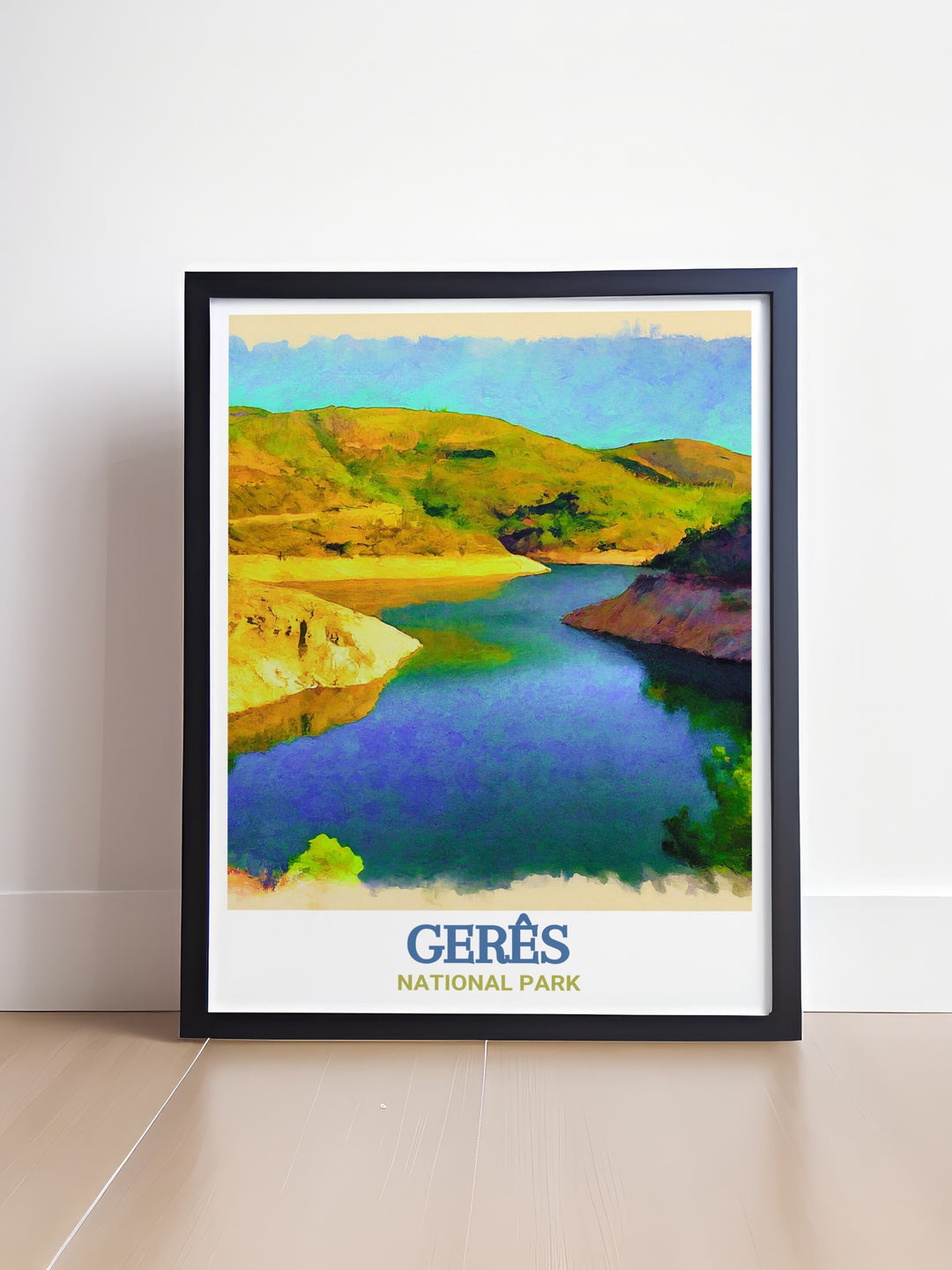 Elevate your home decor with this Vilarinho das Furnas Dam and Reservoir art print from Geres National Park perfect for those who love nature and history this national park wall art brings the calm waters and lush surroundings of Portugals wilderness into your home creating a peaceful atmosphere